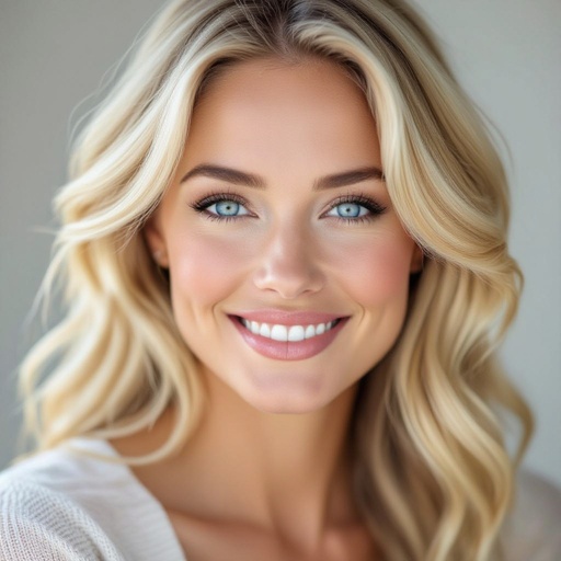 Blonde mom with blue eyes