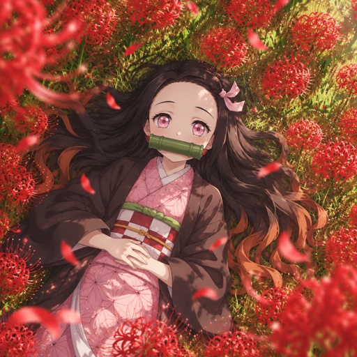 a woman laying in a field of red flowers