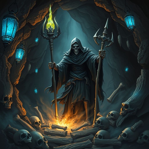 Empty cave filled with bones and skulls