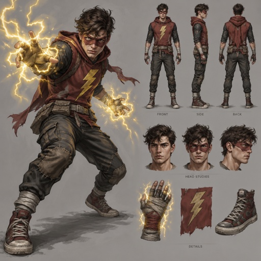 Male Superhero with lightning, homemade costume
